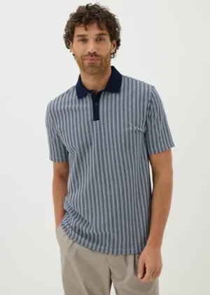 Navy Jacquard Stripe Polo Shirt